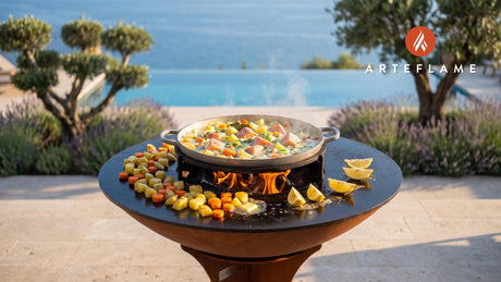 Grilled Salmon Soup (Finnish Lohikeitto) cooking on an Arteflame grill