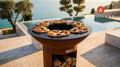 Grilled Tomato Basil Flatbread (Delaware Style) cooking on an Arteflame grill