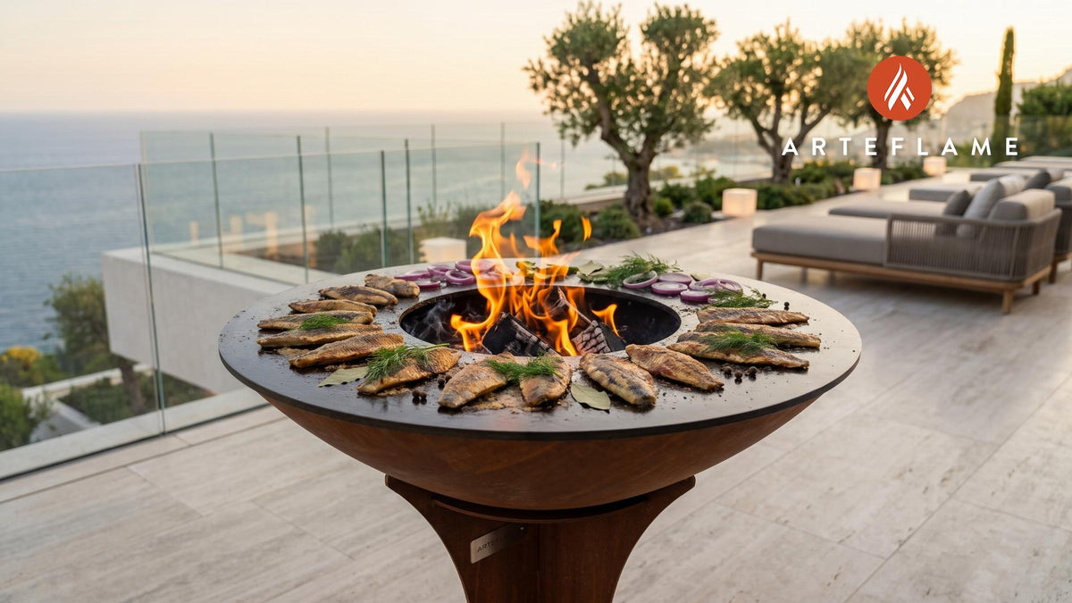 Grilled Marinated Herring (Finnish Style) cooking on an Arteflame grill