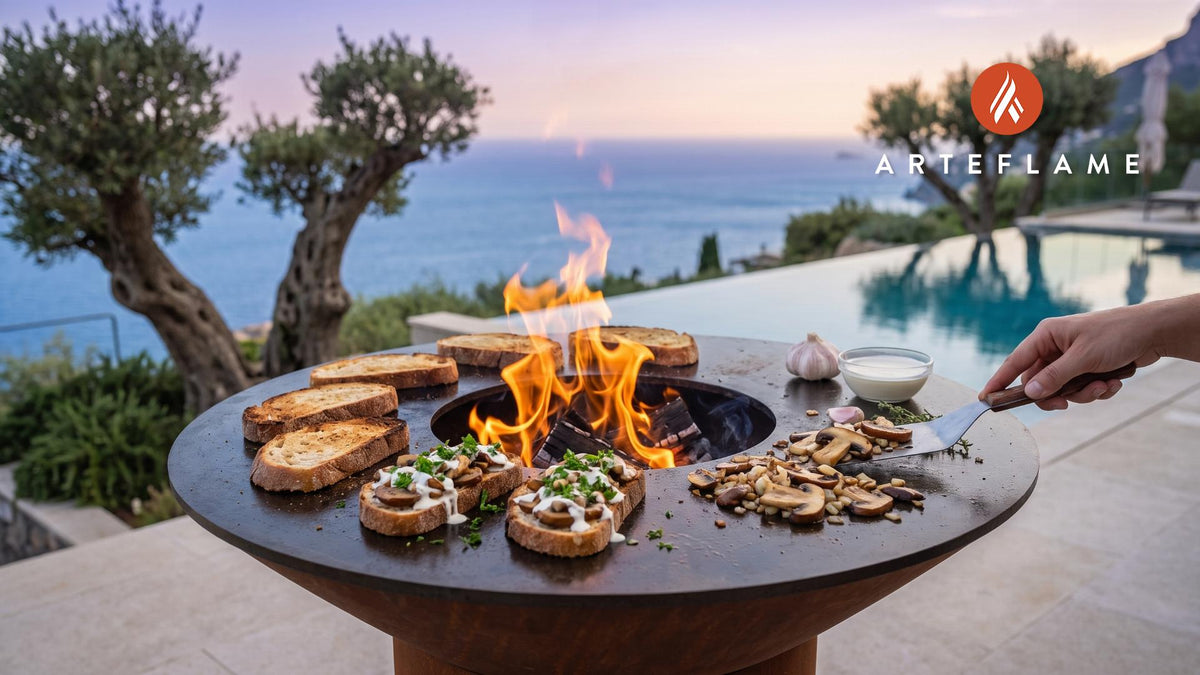 Wood-Fired Cep Mushroom Toast (Finnish Style) cooking on an Arteflame grill