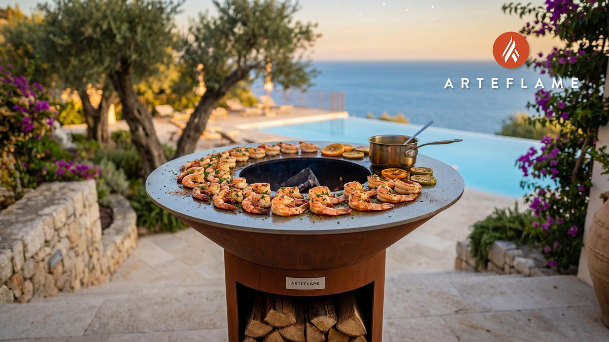 Grilled Shrimp with Citrus Glaze (Florida Style) cooking on an Arteflame grill
