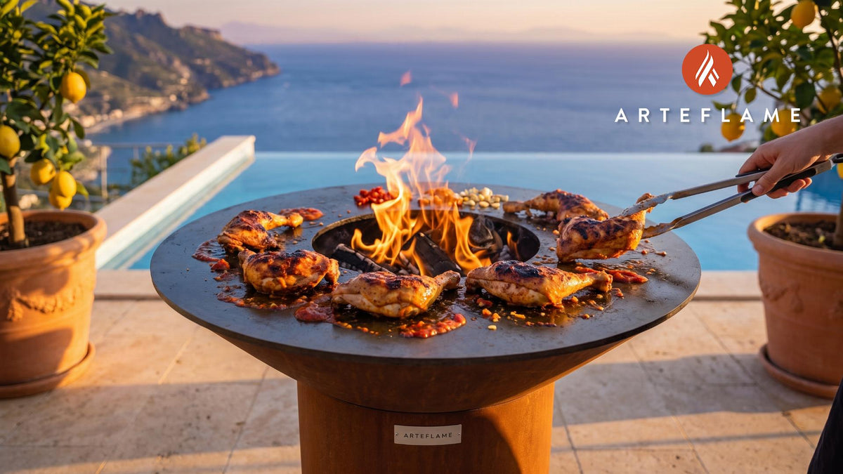 Grilled Chicken with Datil Peppers (Florida Style) cooking on an Arteflame grill