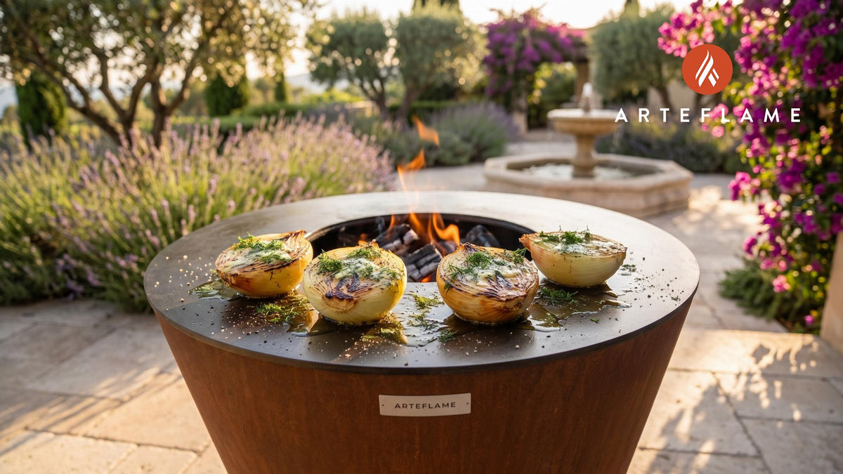 Grilled Onion Halves with Dill Butter (Finnish Style) cooking on an Arteflame grill