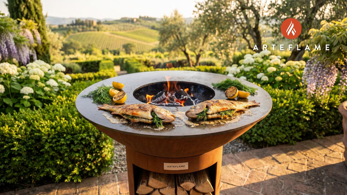 Grilled Whole Perch (Finnish Blazing Style) cooking on an Arteflame grill