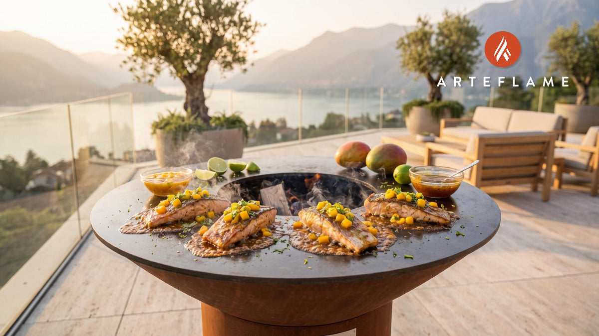 Grilled Snapper with Mango Glaze (Florida Style) cooking on an Arteflame grill