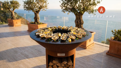 Grilled Apalachicola Oysters (Florida Style) cooking on an Arteflame grill