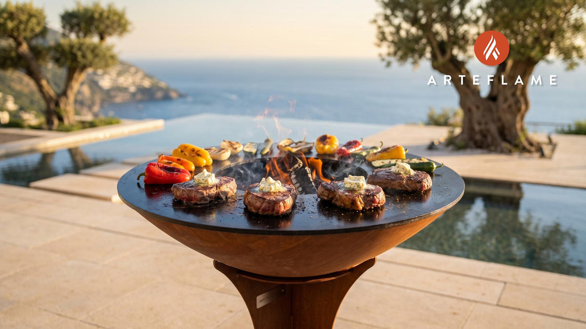 Grilled Beef Steaks with Horseradish Butter (Finnish Style) cooking on an Arteflame grill