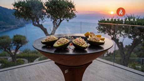 Grilled Avocado Stuffed with Crab (Florida Style) cooking on an Arteflame grill