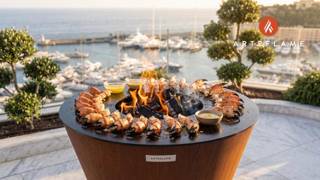 Grilled Stone Crab Claws & Mustard Sauce (Florida Style) cooking on an Arteflame grill
