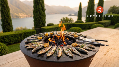 Grilled Sardines with Lemon (Portuguese Style) cooking on an Arteflame grill