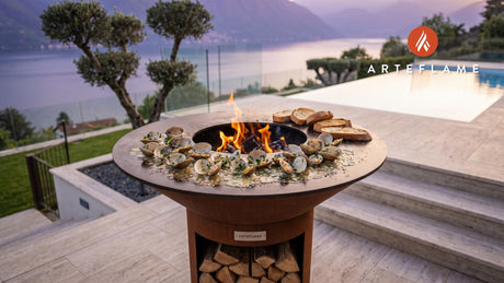 Grilled Florida Clams with Garlic Butter cooking on an Arteflame grill