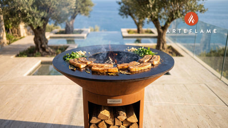 Seared Pork Belly with Mustard Glaze (Portuguese Style) cooking on an Arteflame grill