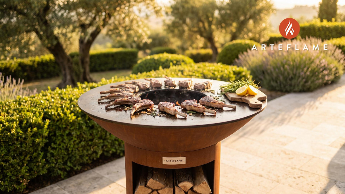 Grilled Lamb Chops with Rosemary (Portuguese Style) cooking on an Arteflame grill