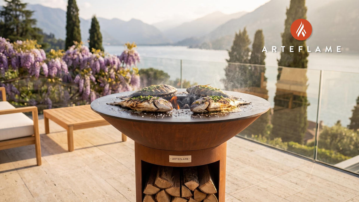 Charcoal Grilled Sea Bream (Portuguese Style) cooking on an Arteflame grill