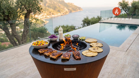 Grilled Mahi Mahi Tacos with Mango Salsa (Florida Style) cooking on an Arteflame grill