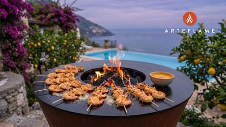 Grilled Coconut Shrimp Skewers (Florida Style) cooking on an Arteflame grill