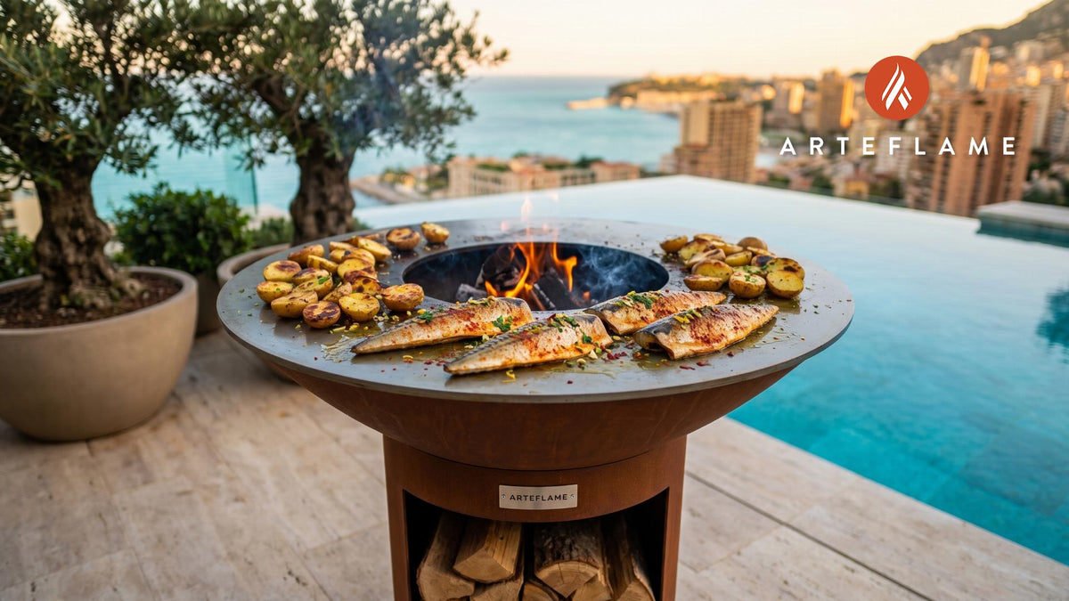 Smoked Mackerel & Potatoes (Portuguese Style) cooking on an Arteflame grill