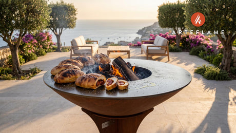 Grilled Chourico Stuffed Bread (Portuguese Style) cooking on an Arteflame grill