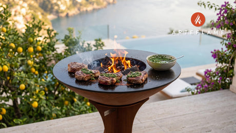Grilled Veal Cutlets with Chimichurri (Portuguese Style) cooking on an Arteflame grill