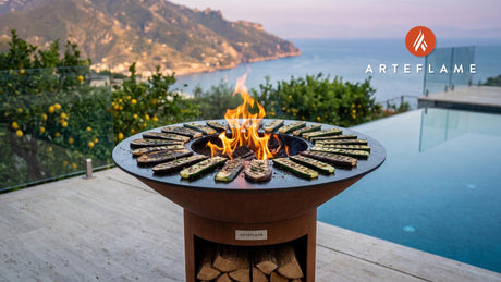 Grilled Eggplant & Zucchini (Portuguese Style) cooking on an Arteflame grill