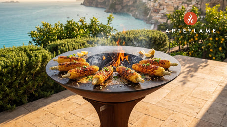 Charred Grilled Corn (Portuguese Style) cooking on an Arteflame grill