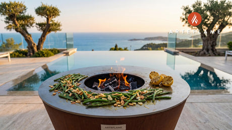 Charred Green Beans & Almonds (Portuguese Style) cooking on an Arteflame grill