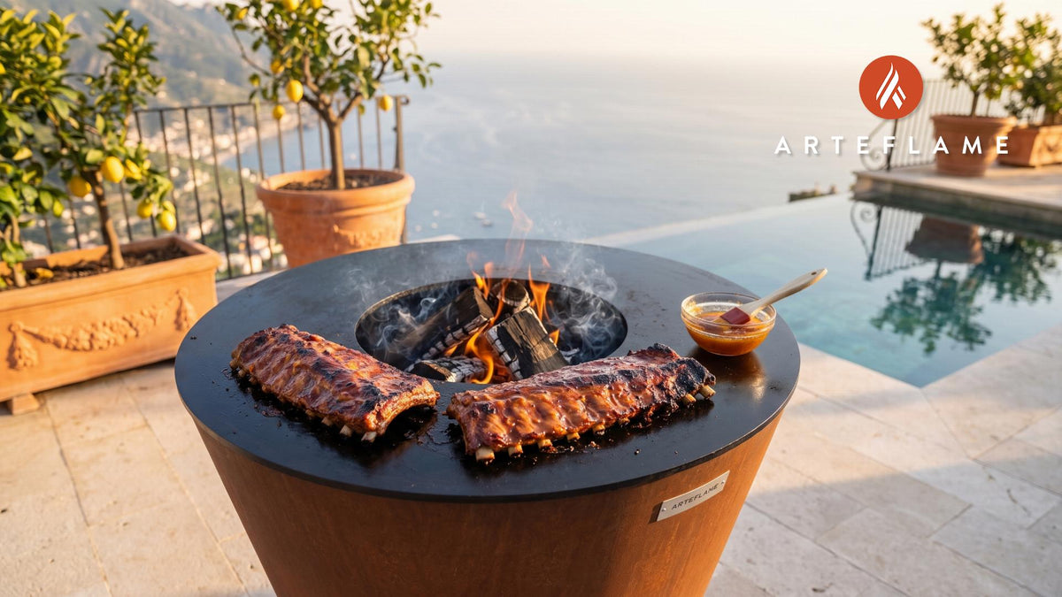 Smoked Pork Ribs with Peach Glaze (Georgia Style) cooking on an Arteflame grill