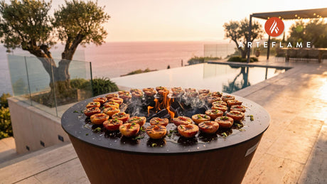 Charred Peaches with Honey (Portuguese Style) cooking on an Arteflame grill
