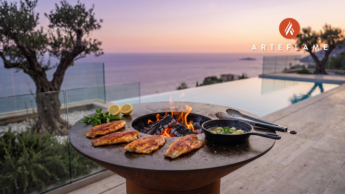 Grilled Catfish with Lemon Butter (Georgia Style) cooking on an Arteflame grill