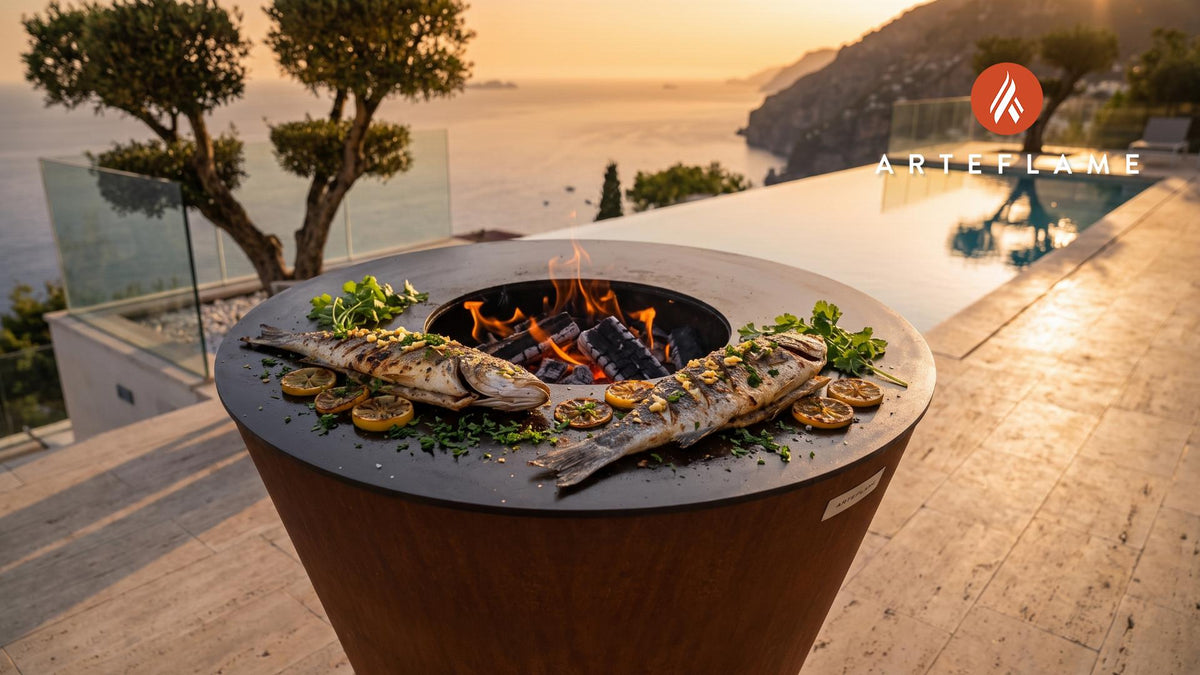 Grilled Sea Bass cooking on an Arteflame grill