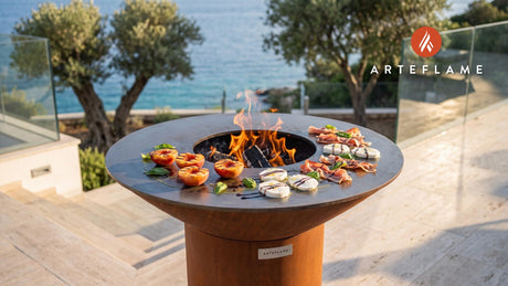 Grilled Peach Caprese Salad (Georgia Style) cooking on an Arteflame grill