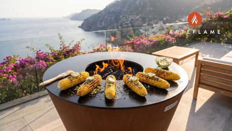 Grilled Corn with Herb Butter (Georgia Style) cooking on an Arteflame grill