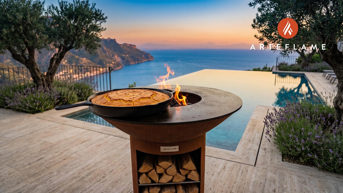 Cast Iron Skillet Cornbread (Georgia Style) cooking on an Arteflame grill