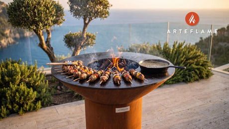 Grilled Swedish Meatball Skewers cooking on an Arteflame grill