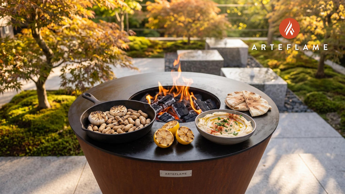 Grilled Boiled Peanut Hummus (Georgia Style) cooking on an Arteflame grill