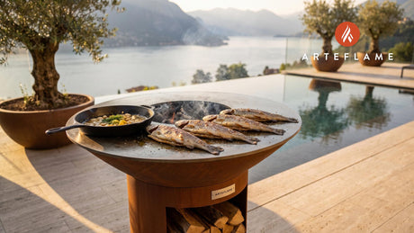 Hot Smoked Trout with Almond Butter (Swedish Style) cooking on an Arteflame grill