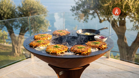 Crispy Root Vegetable Rosti (Swedish Style) cooking on an Arteflame grill