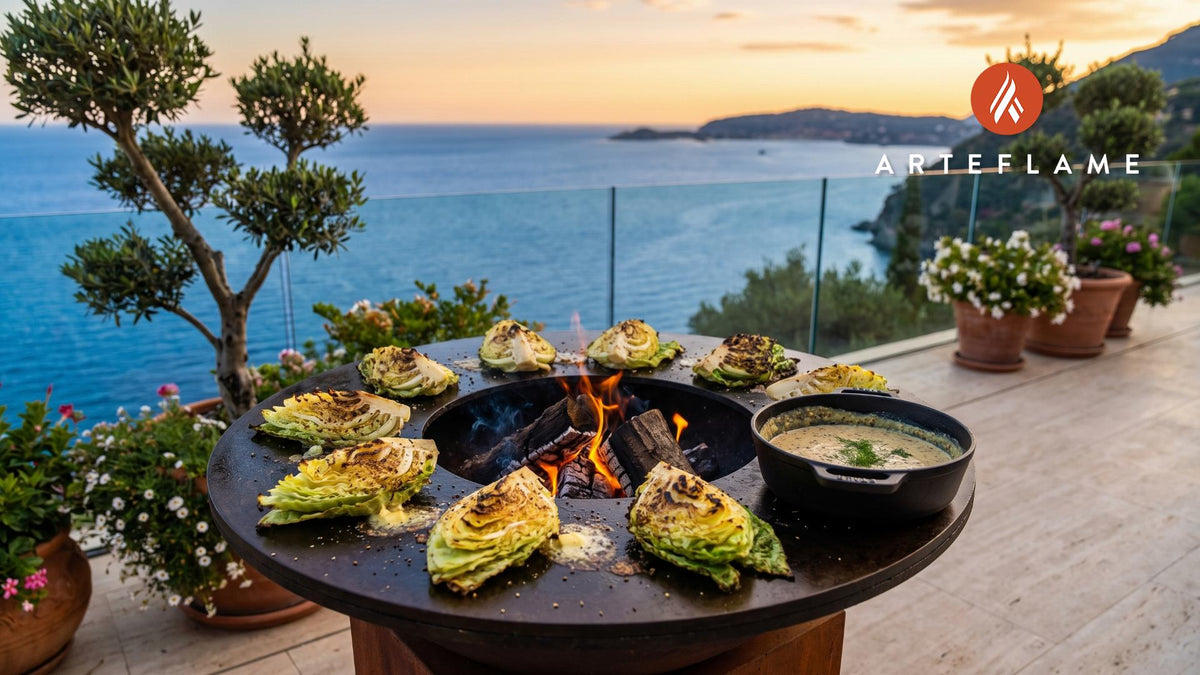 Grilled Cabbage with Mustard Dressing (Swedish Style) cooking on an Arteflame grill