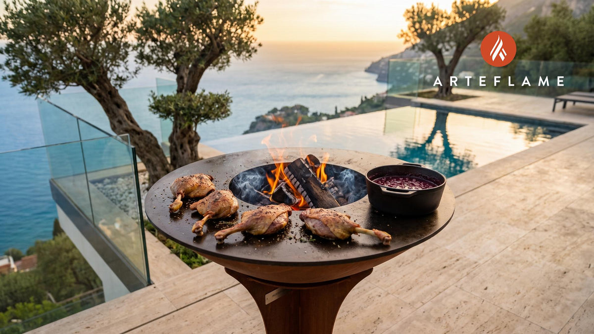 Grilled Duck Legs & Lingonberry Sauce (Swedish Style) cooking on an Arteflame grill