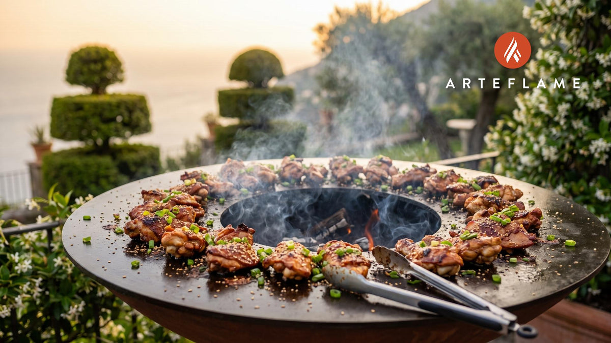Grilled Mochiko Chicken (Hawaiian Style) cooking on an Arteflame grill