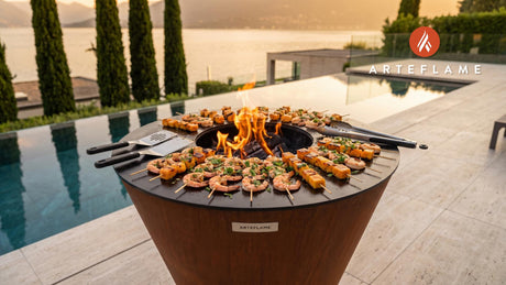 Grilled Shrimp & Papaya Skewers (Hawaii Style) cooking on an Arteflame grill