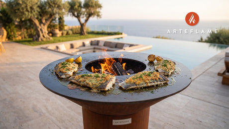 Grilled Haddock with Mustard Crust (Swedish) cooking on an Arteflame grill