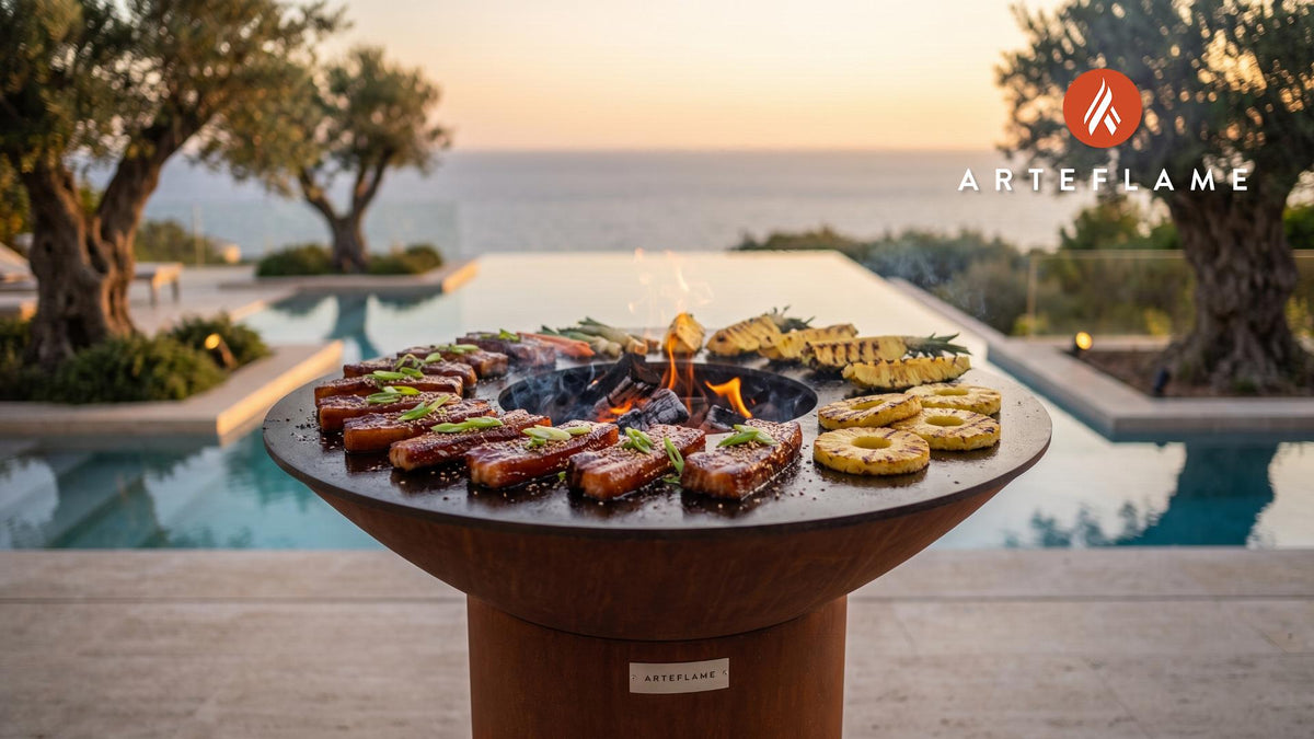 Grilled Pork Belly with Pineapple Glaze (Hawaiian Style) cooking on an Arteflame grill