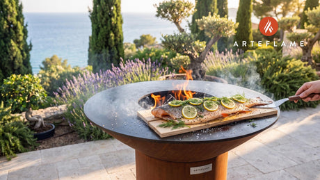 Birchwood Smoked Arctic Char (Swedish Style) cooking on an Arteflame grill