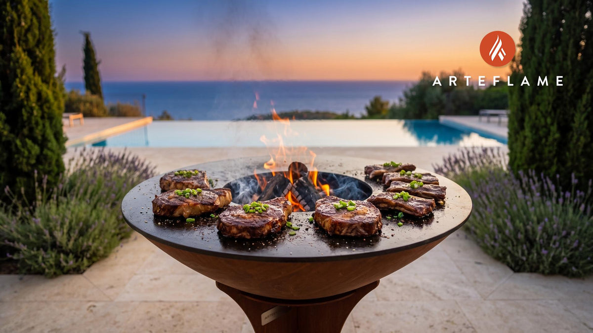 Wood-Fired Pulehu Steak (Hawaiian Style) cooking on an Arteflame grill
