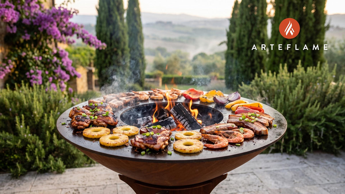 Wood-Fired Mixed Grill (Hawaiian Style) cooking on an Arteflame grill