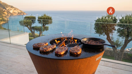Grilled Peppercorn Steak & Onion Marmalade (Swedish Style) cooking on an Arteflame grill