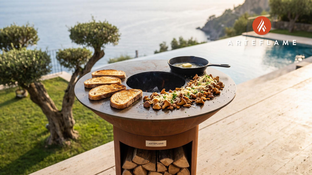Charred Wild Mushroom Sandwich (Swedish Style) cooking on an Arteflame grill