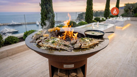 Grilled Trout with Lemon & Capers (Swedish Style) cooking on an Arteflame grill