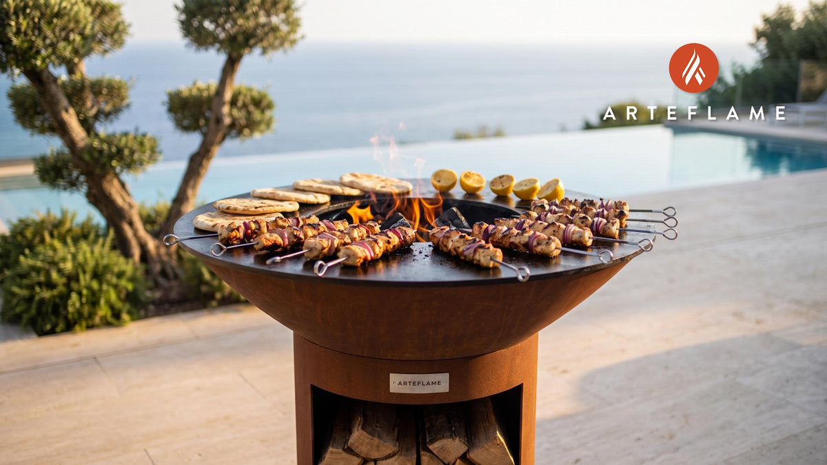 Greek Souvlaki Skewers cooking on an Arteflame grill